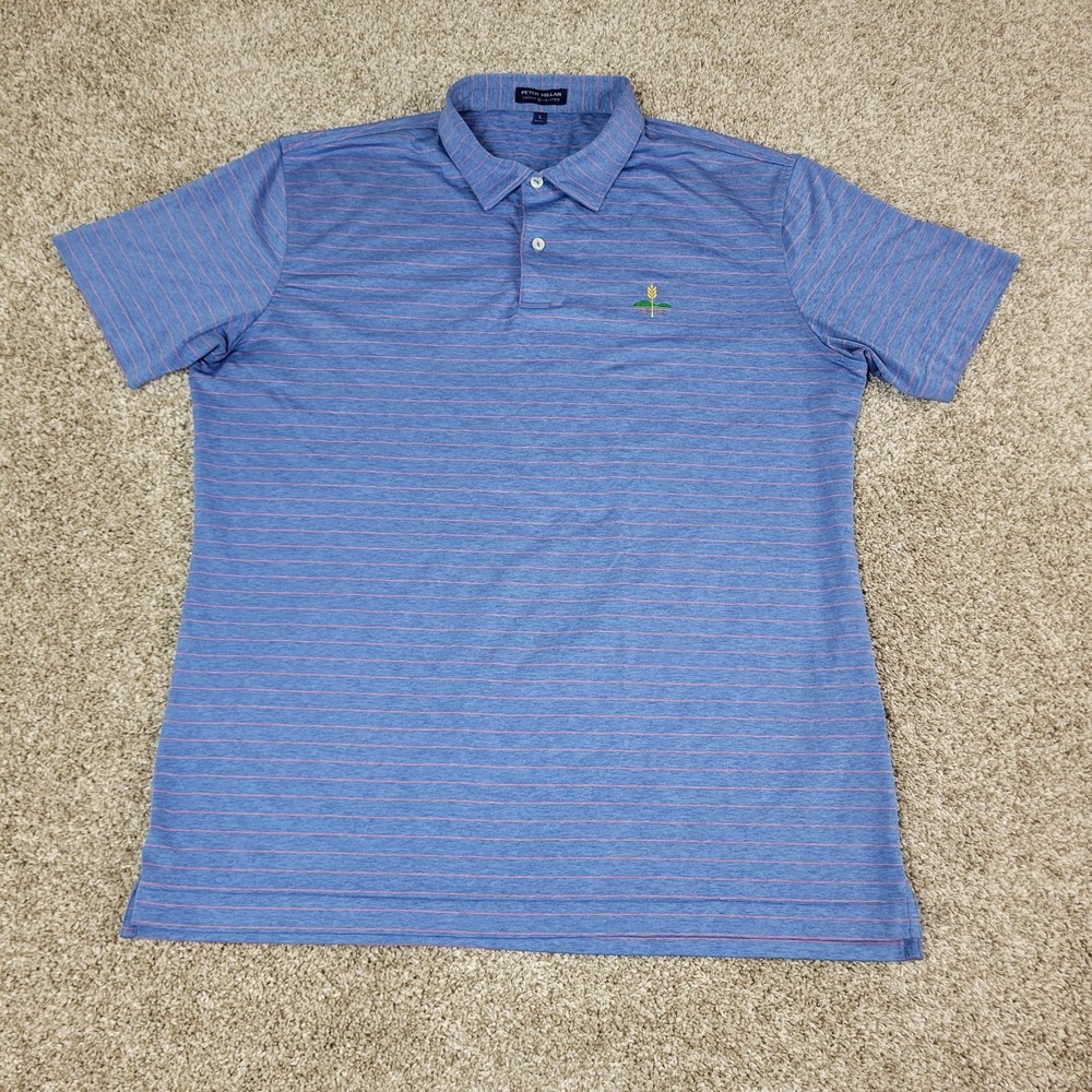 Peter Millar Crown Crafted Mens Large Blue Red Striped Performance Stretch Polo - Picture 2 of 6